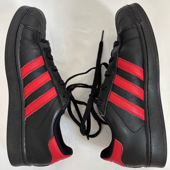 Adidas Superstar II Shoes Kids Black Red Stripe Classic Lace Up Casual Sneakers - Picture 8 of 12